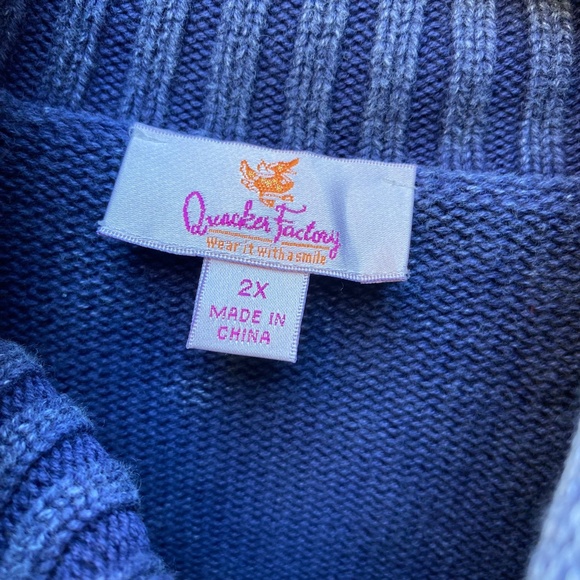 Quacker Factory Blue Knit Crystal Embellished Full Zip Sweater 2X Denim Pockets - Picture 3 of 12